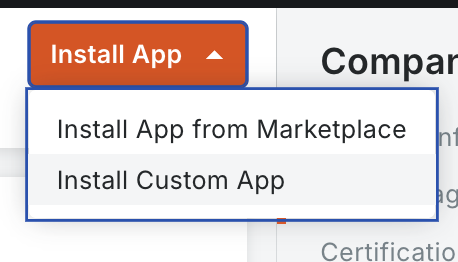 The Install App menu with Install Custom App selected
